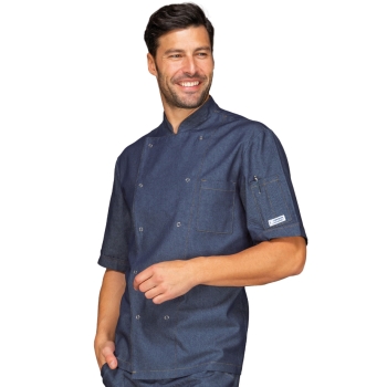Bluza kucharska jeansowa szefa kuchni CLASSIC 057077M NIEBIESKA ISACCO